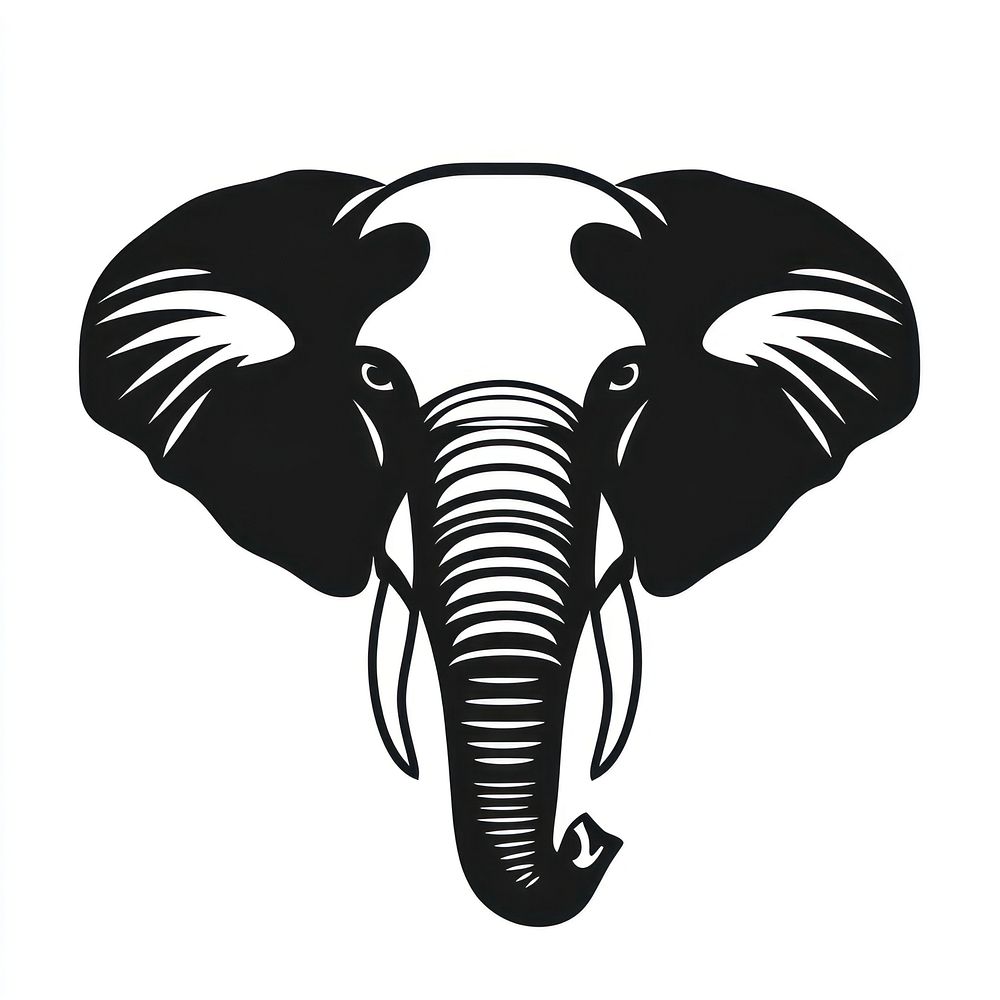 Simple elephant face linear illustration wildlife animal.