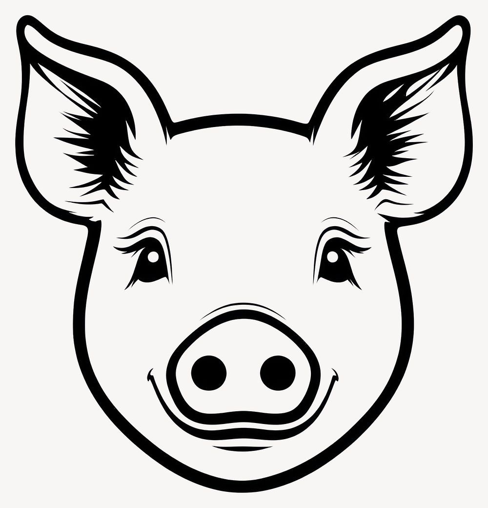 Pig face linear illustration animal black vector