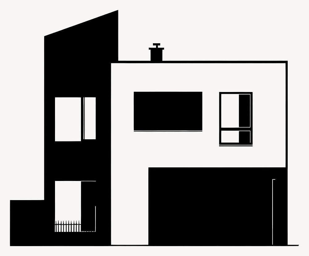 Modern townhouse illustration black white vector