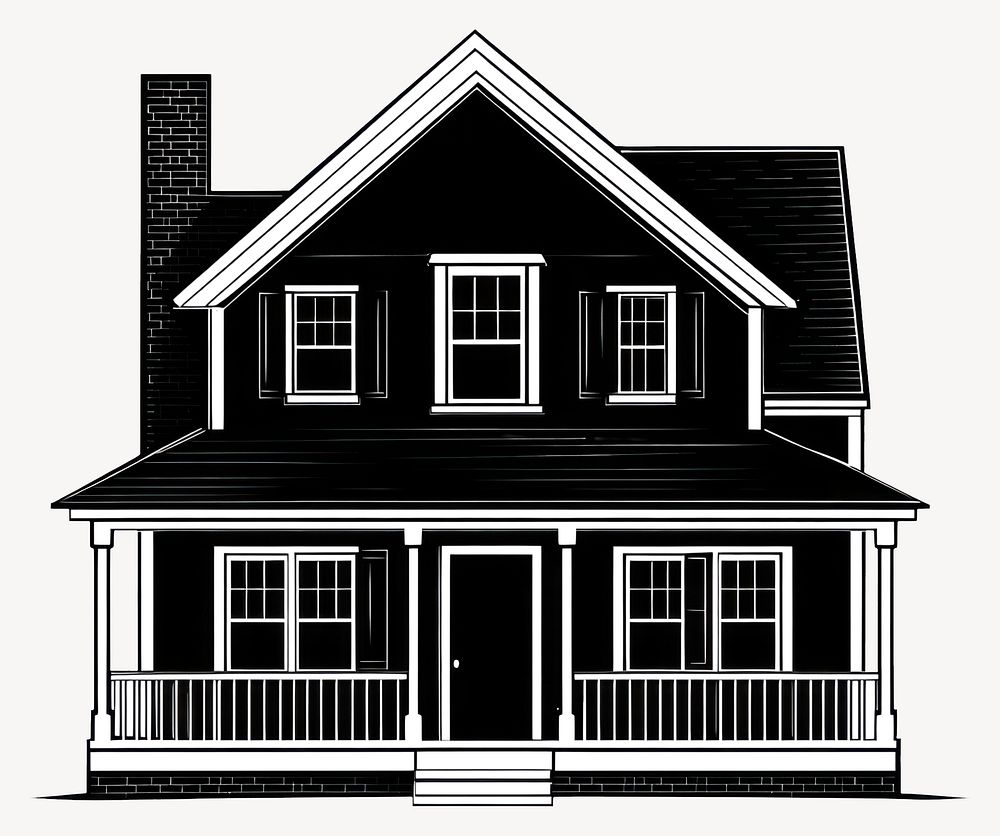 American suburb house architecture illustration black vector