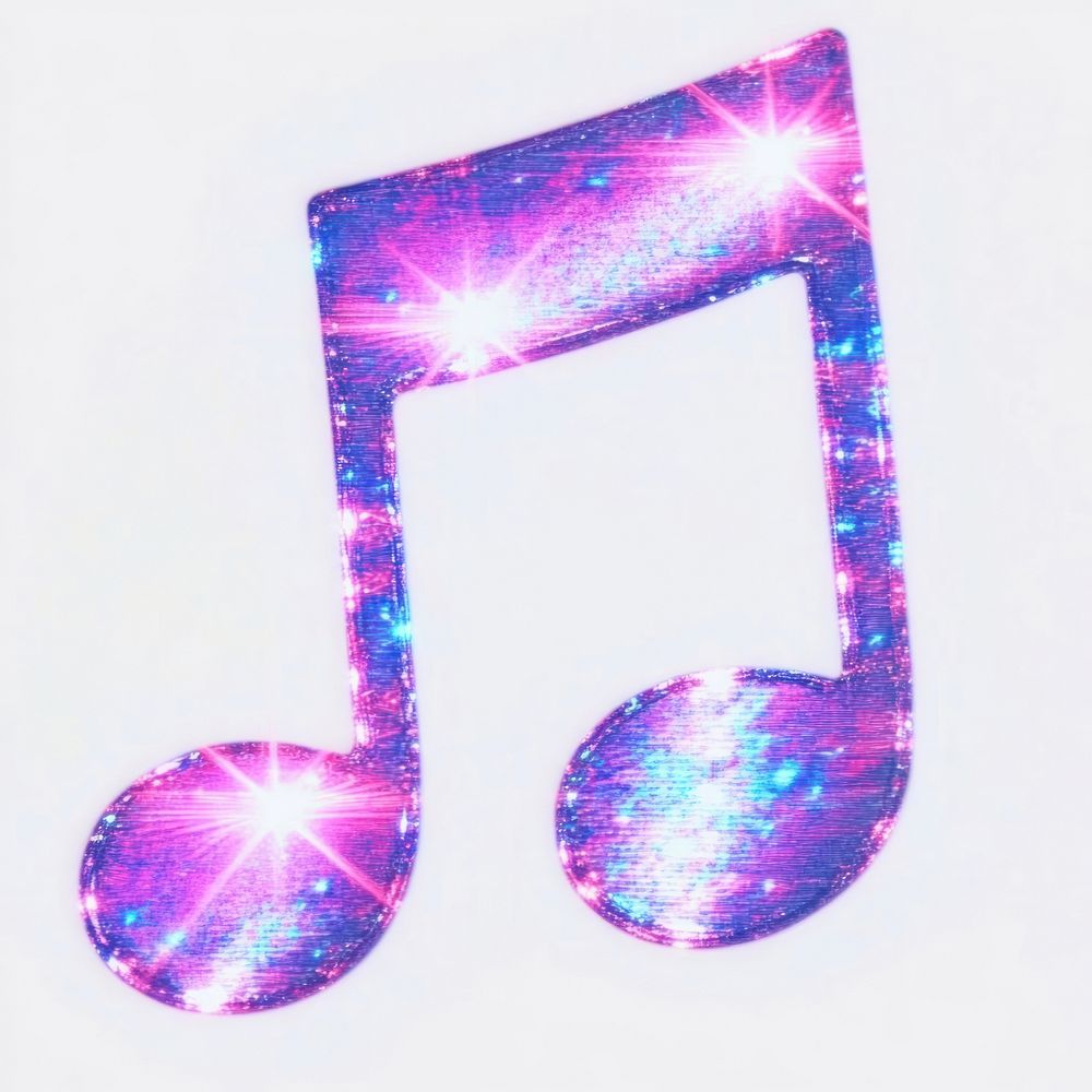 Music note symbol holographic sparkling.