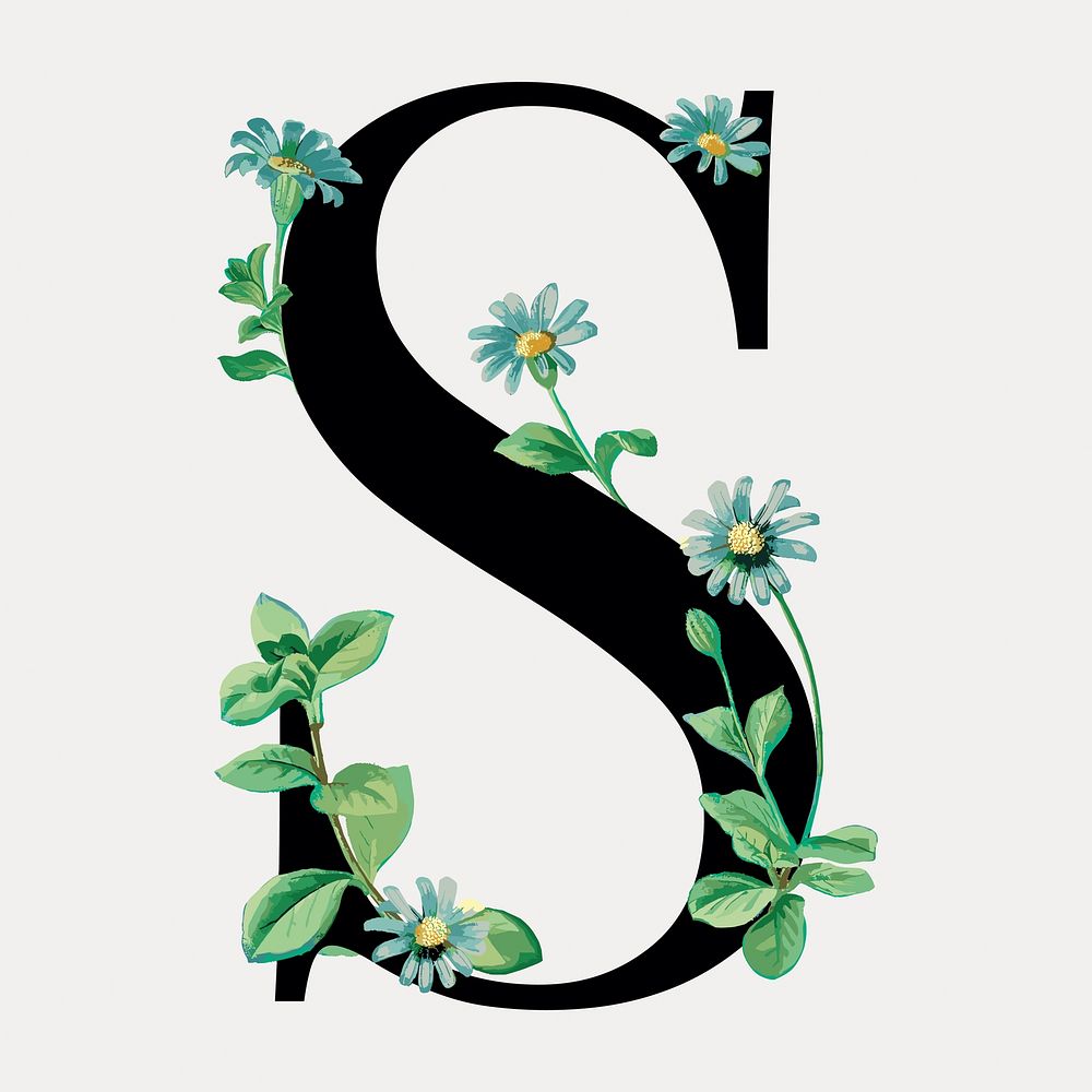 Floral letter S digital art illustration, isolated vector element. Remixed by rawpixel.