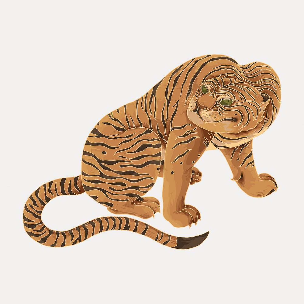 Yuuhi's tiger sticker, vintage animal illustration isolated on white, vector. Remixed by rawpixel.