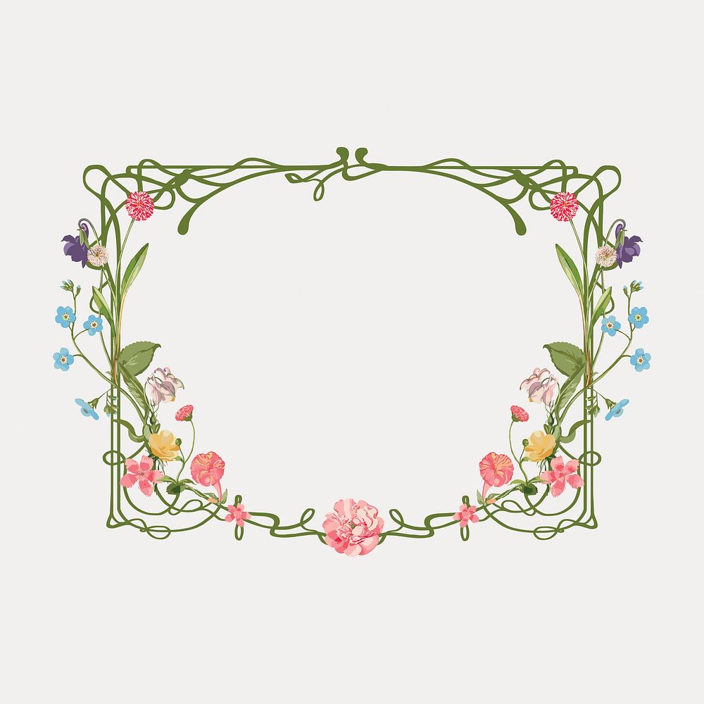 Aesthetic flower frame, ornamental art nouveau, isolated vector element. Remixed by rawpixel.