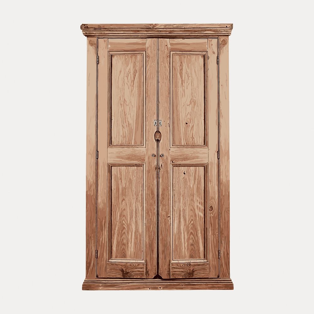 Wooden cabinet illustration isolated on white, vector. Remixed by rawpixel.