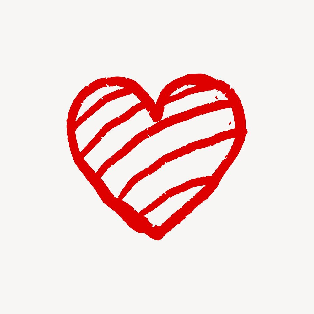 Hand-drawn striped red heart, Valentine's Day illustrations