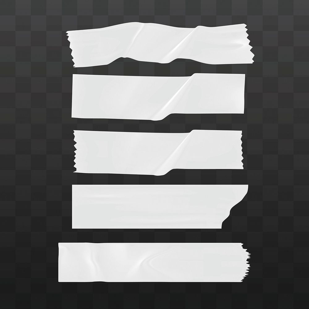 Set of white torn duct tape strips on a transparent background. Torn tape pieces, white tape strips, and duct tape textures…