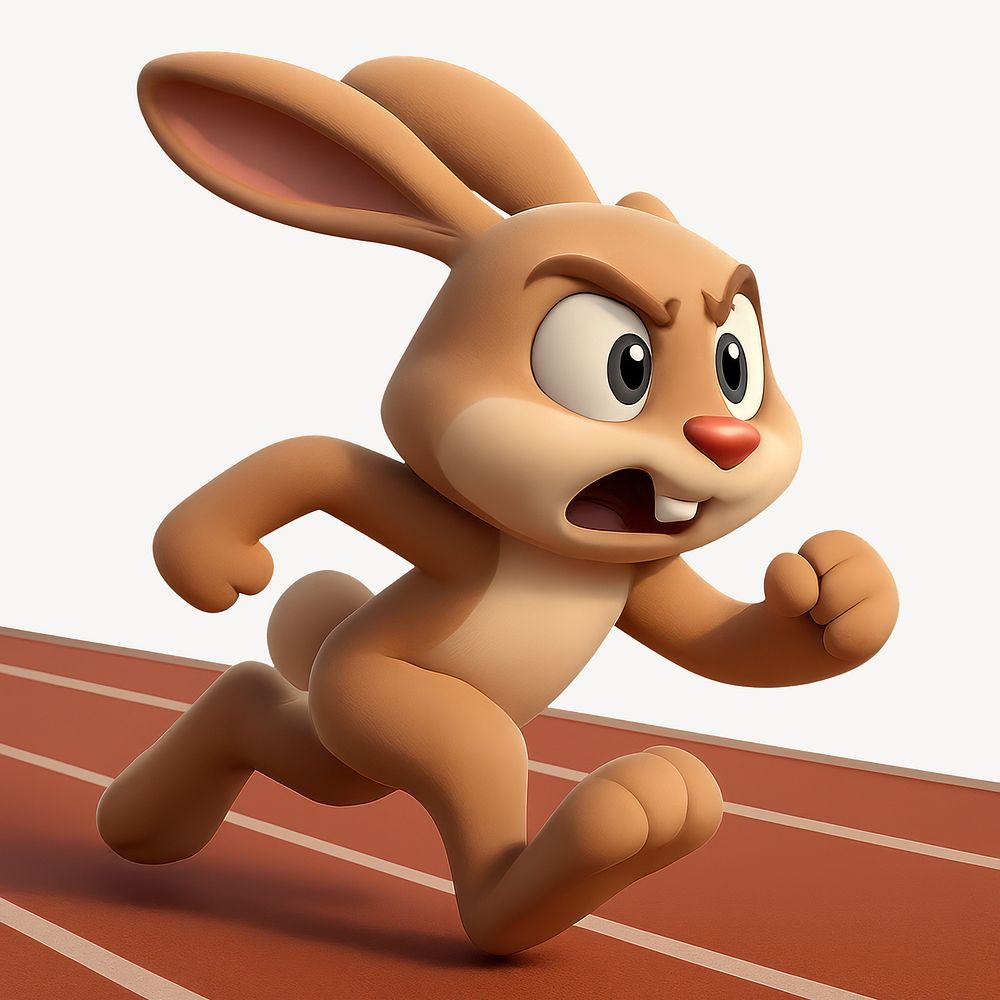 Determined cartoon rabbit sprinting track | Free Photo Illustration ...