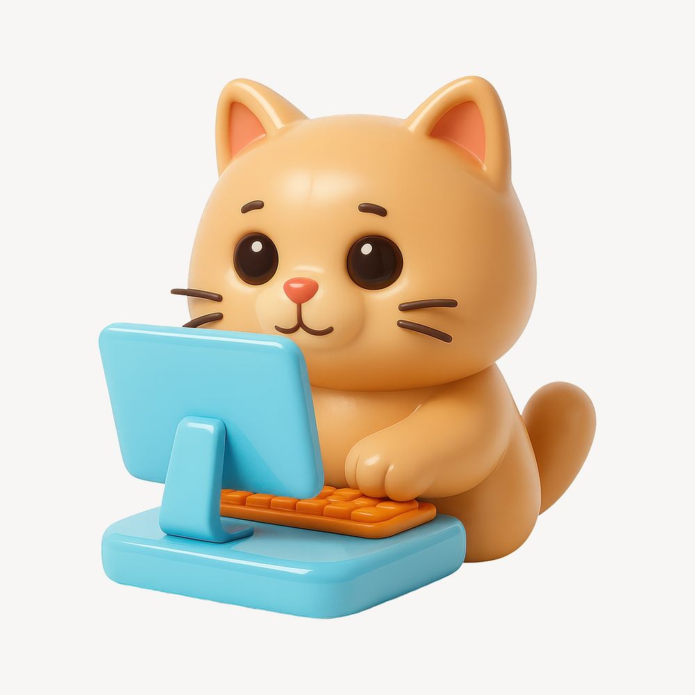 Cute cat using computer | Free Photo Illustration - rawpixel
