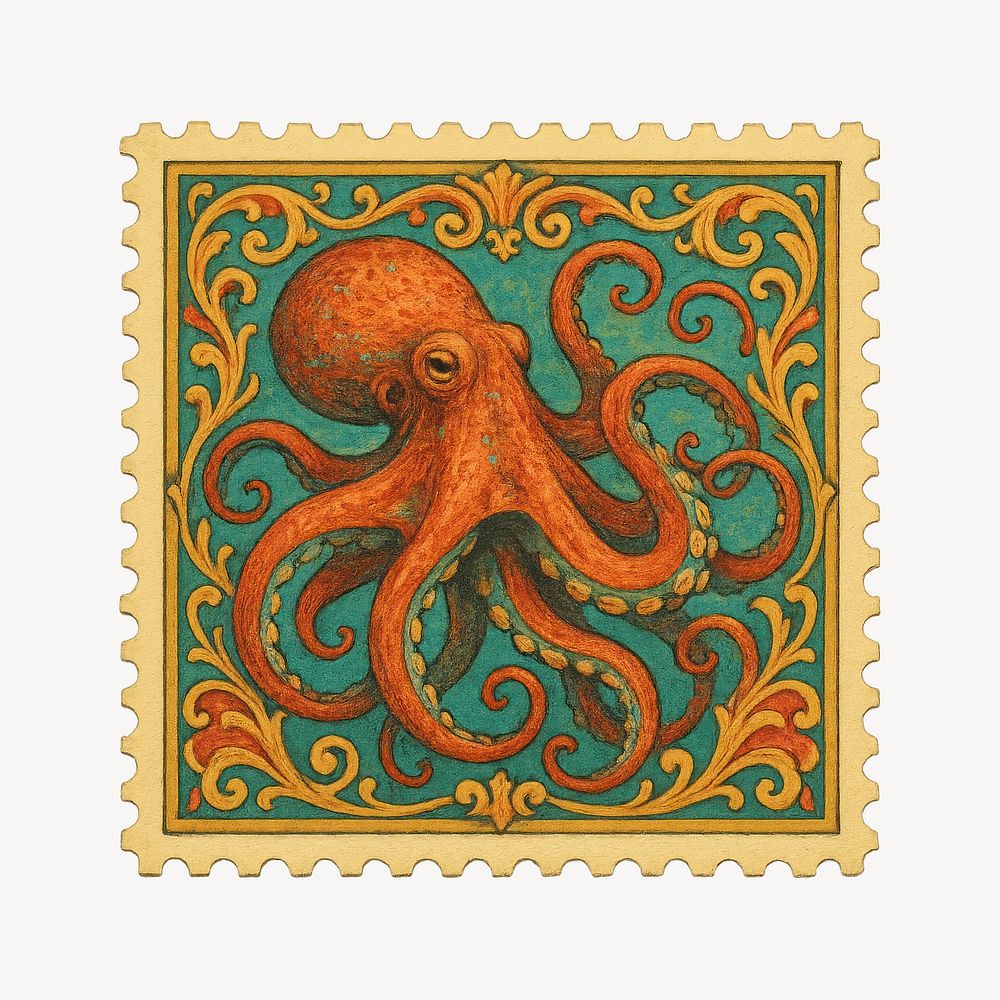 Vintage octopus postage stamp | Free Photo Illustration - rawpixel