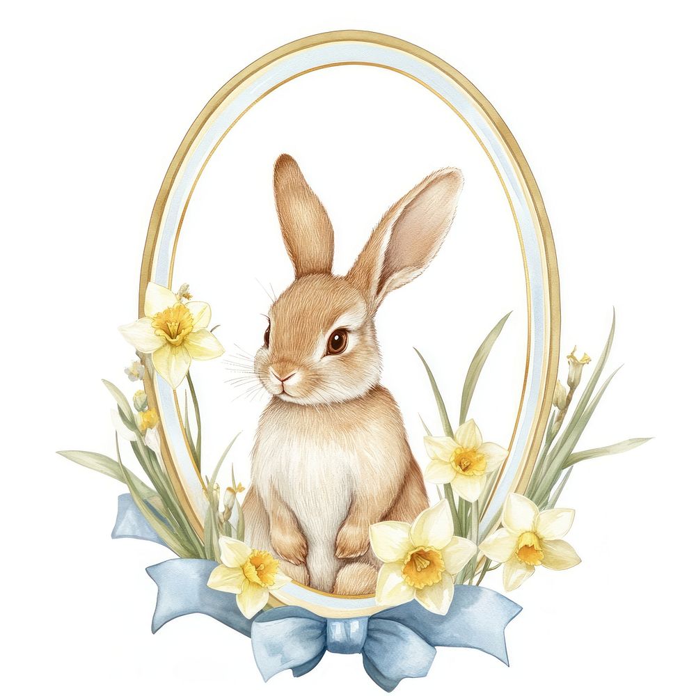 Rabbit flowers illustration daffodil. | Free Photo Illustration - rawpixel
