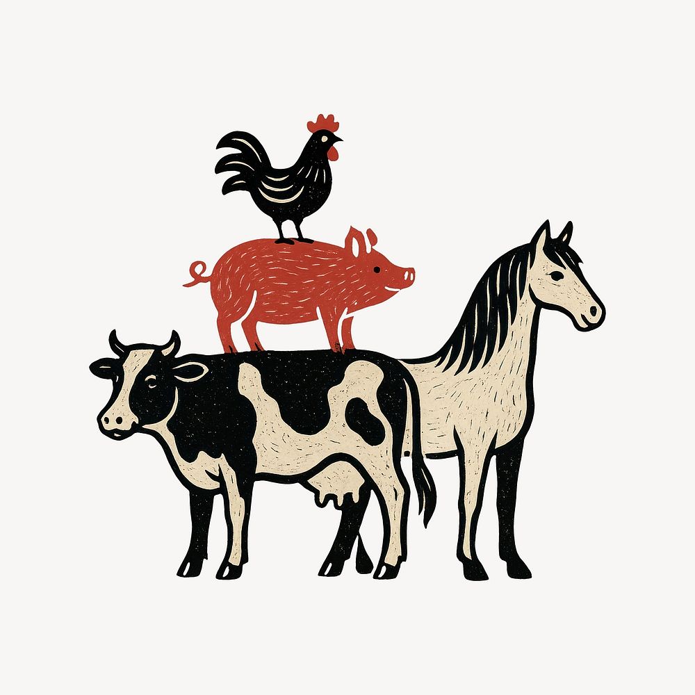 Farm animals stack illustration | Free Photo Illustration - rawpixel