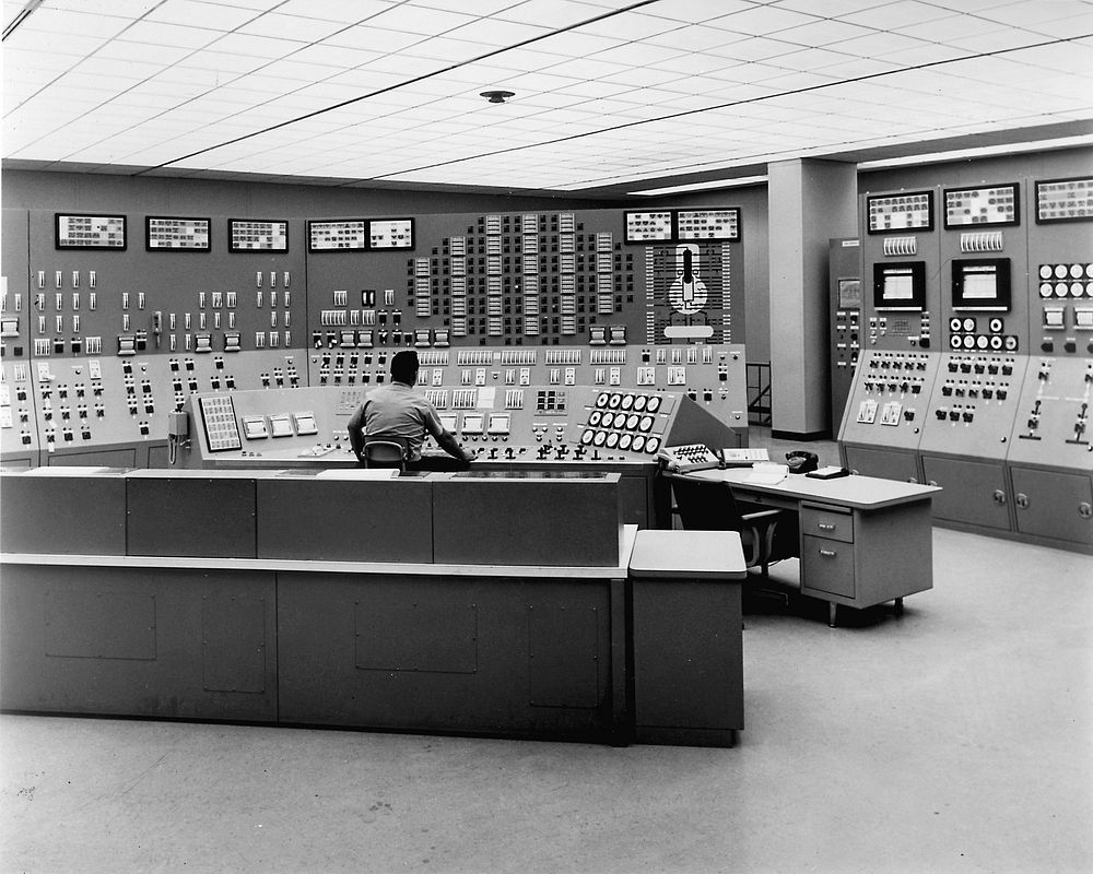 Control room at the Niagara Mohawk Power Corporation's 500,000-kilowatt nuclear station, is the nerve center for the entire…