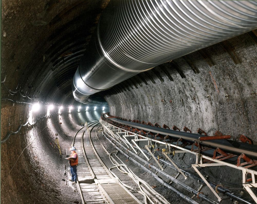 View of an exploratory tunnel dug by the 25-foot-diameter tunnel boring machine at yucca mountain.