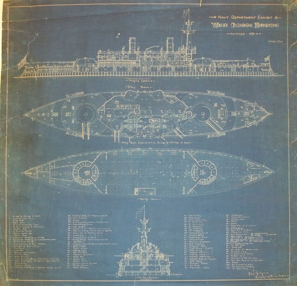 World's Columbian Exposition - Navy Dept Exhibit blueprint Snapshot of oversize blueprint in BUMED Office of Medical History…