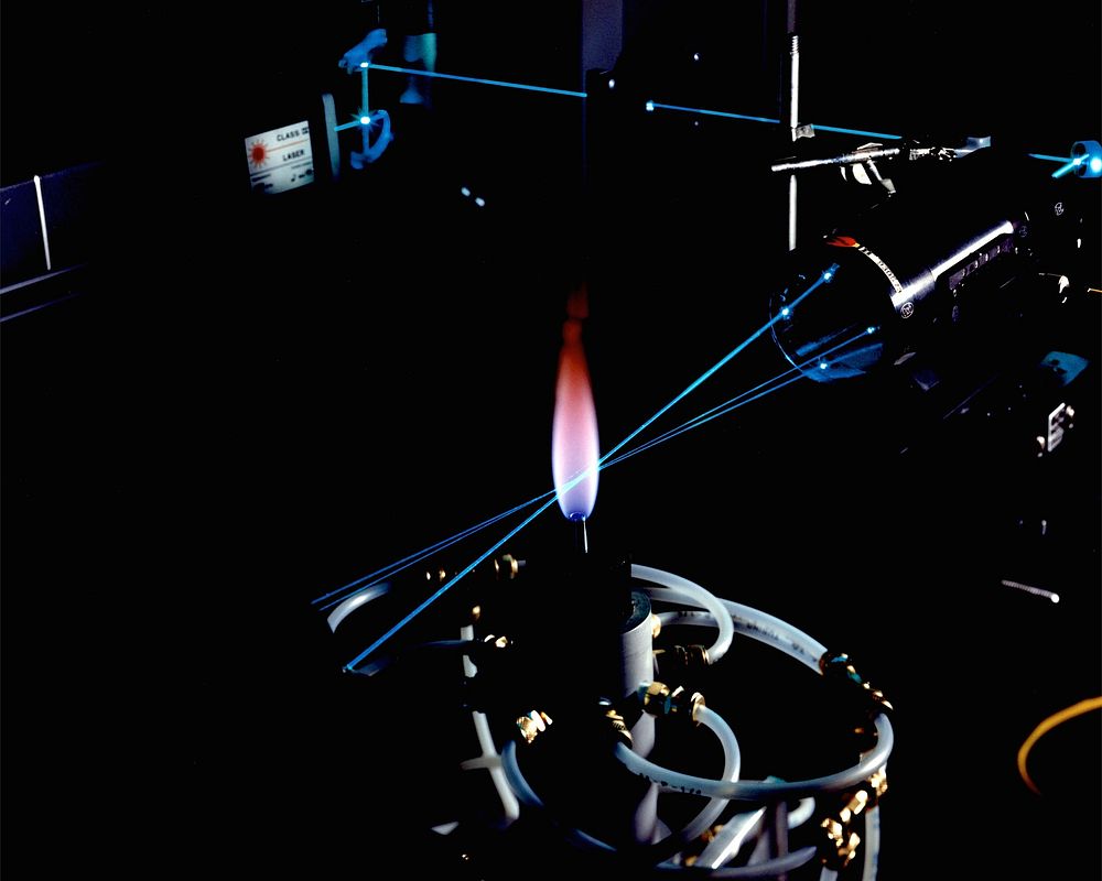 Laser Doppler Velocimetry (LDV) used to measure velocities in a diffusion flame.
