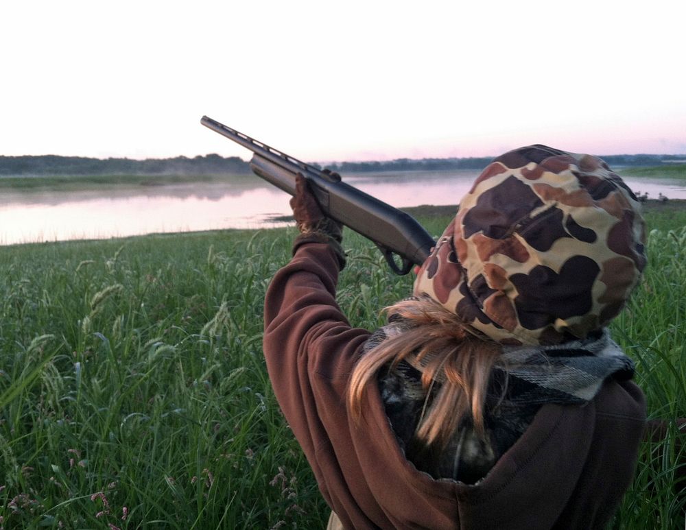 Youth Waterfowl Hunt. Lizzie eagerly pulls up for a shot.Original public domain image from Flickr