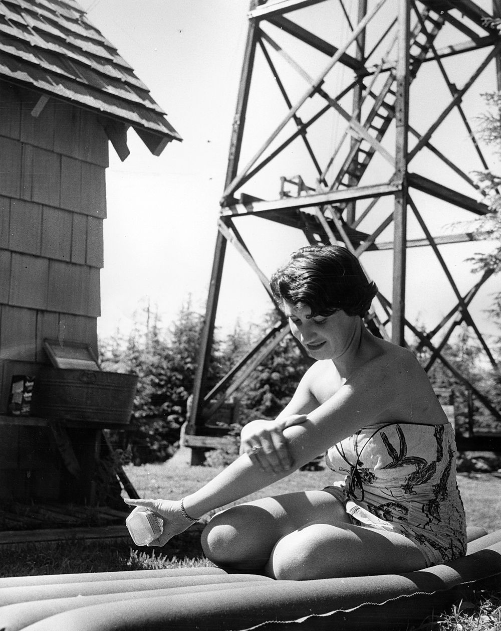 Fire Spotter Janice Mackey 6-17-1956. Original public domain image from Flickr