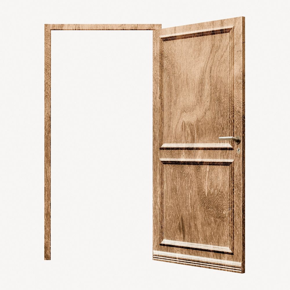 Open wooden door sticker, modern architecture collage element psd