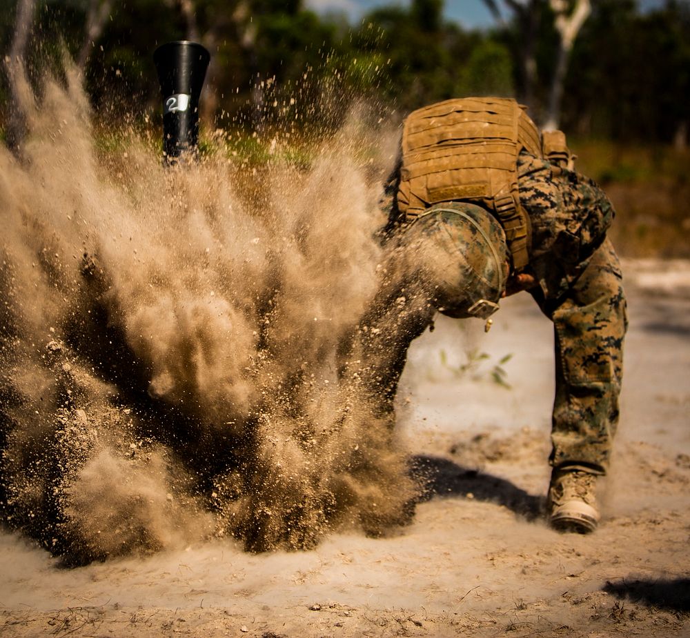 U.S. Marines with 3rd Battalion, 3rd Marine Regiment, a part of Marine Rotational Force - Darwin, fire an M252 81 mm…