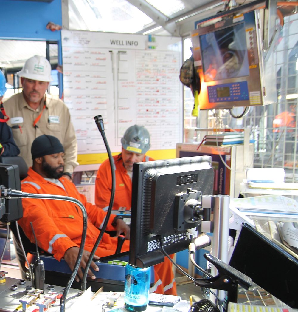 Driller Control Room on Ocean Black Rhino Drillship GOM. In the last ten years, Interior has been making oil production on…