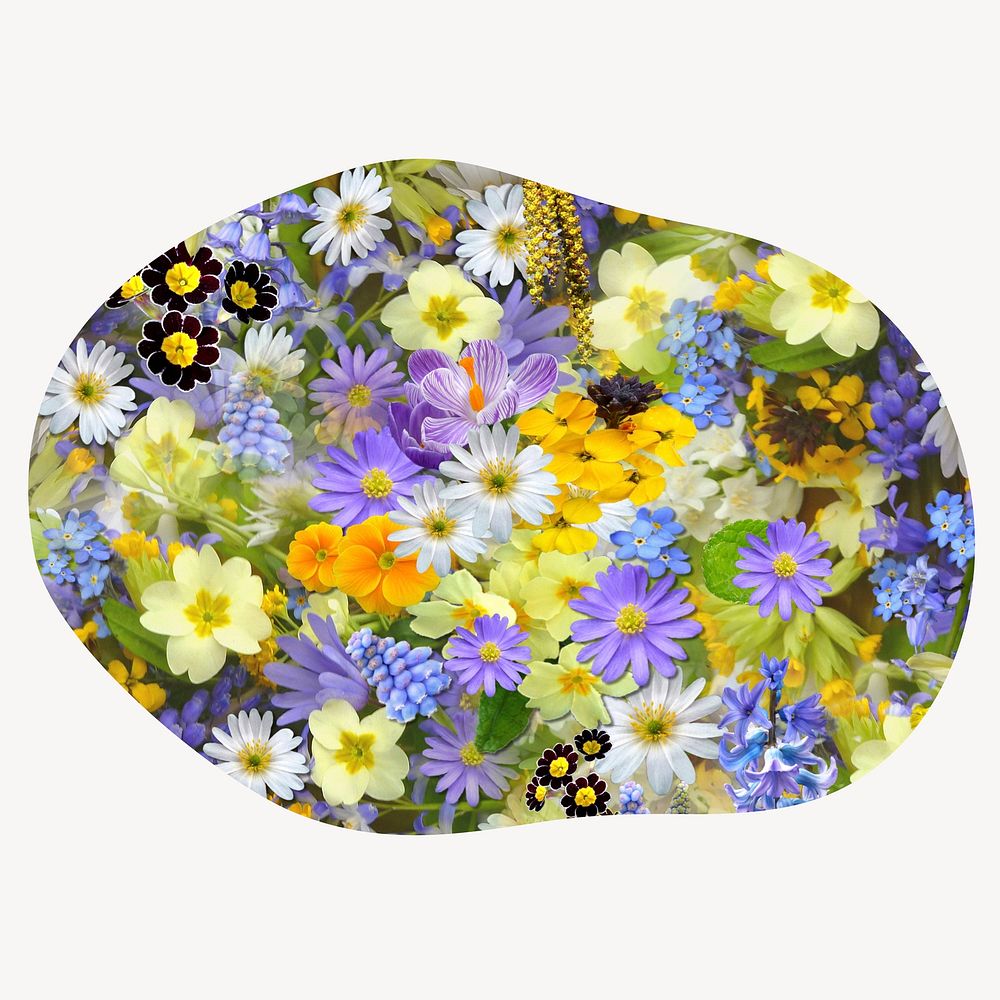 Colorful flowers blob shape badge, Spring photo