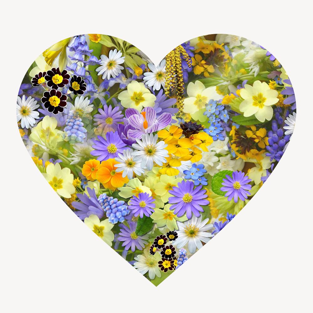 Colorful flowers heart shape badge, Spring photo