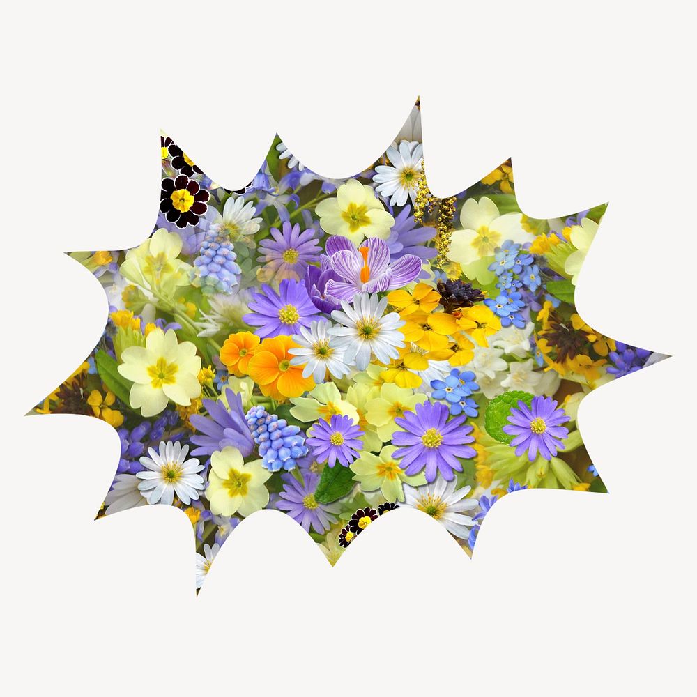 Colorful flowers bang  shape badge, Spring photo