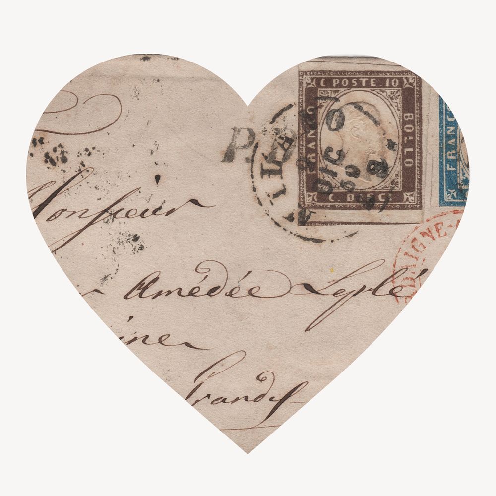 Vintage letter heart shape badge, stationery photo