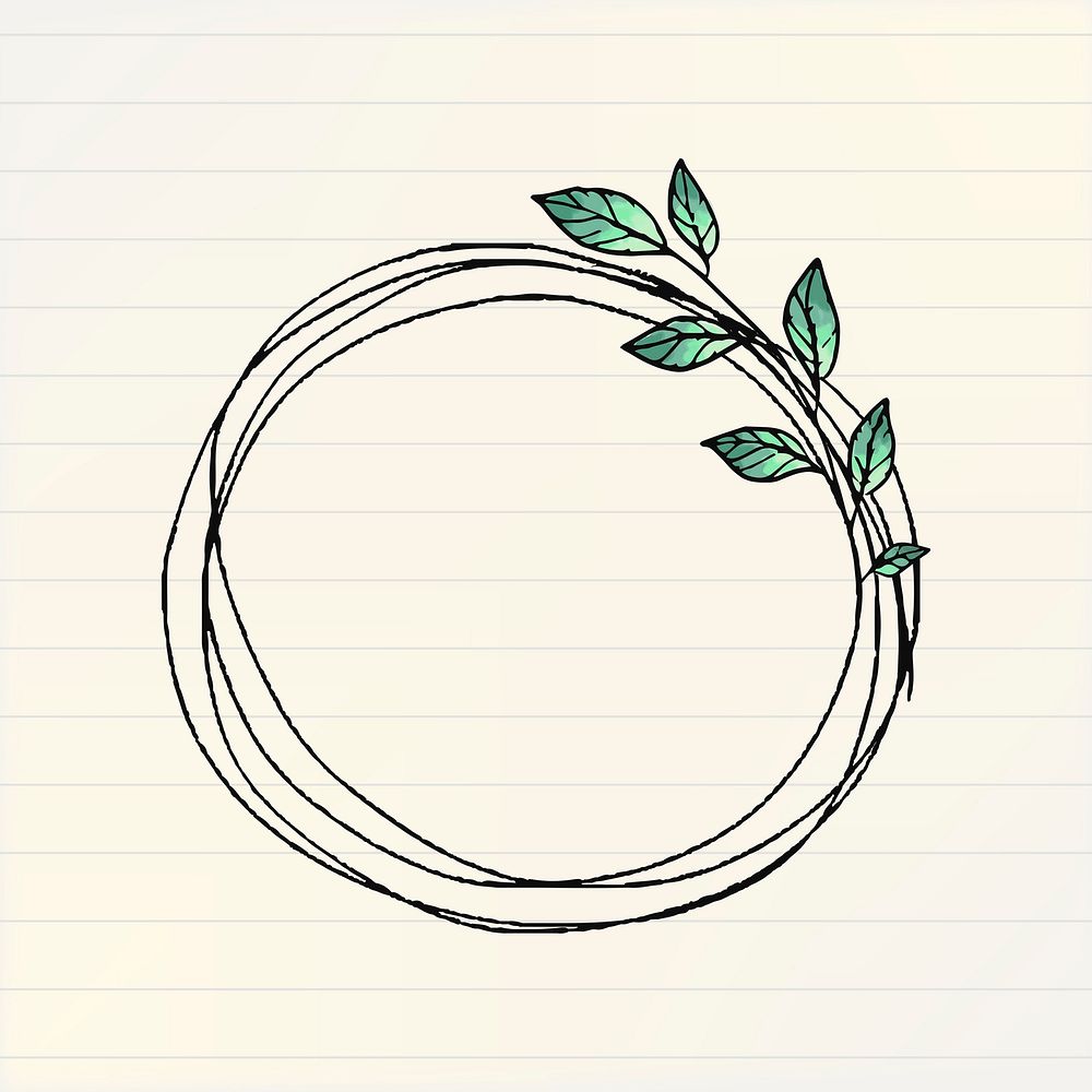 Botanical frame sticker, doodle illustration vector