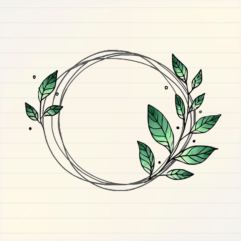 Doodle circle frame clipart, botanical illustration in vector
