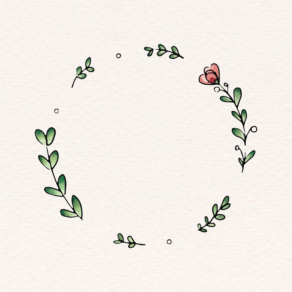 Flower circle frame clipart, doodle illustration vector