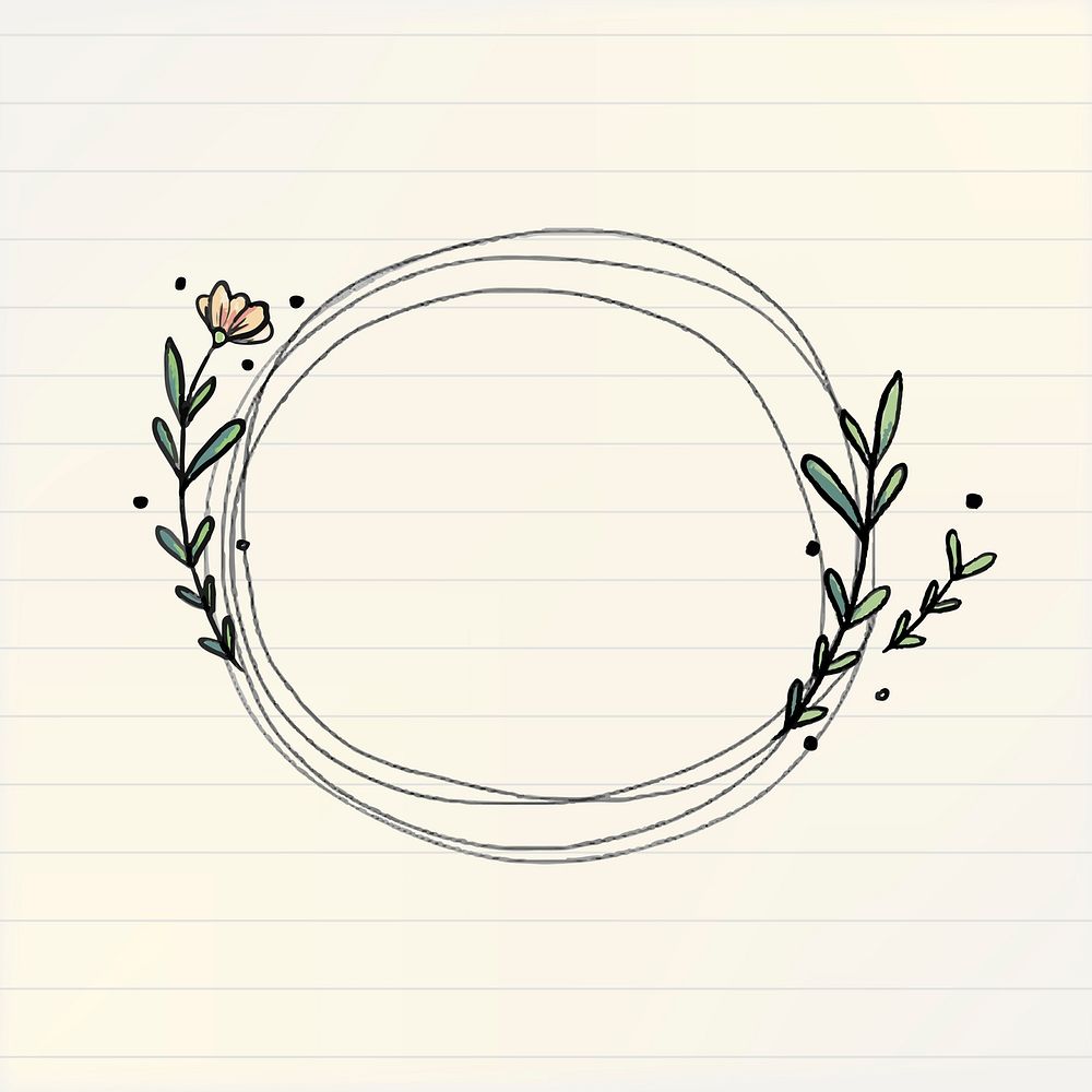 Floral circle frame clipart, doodle illustration vector 