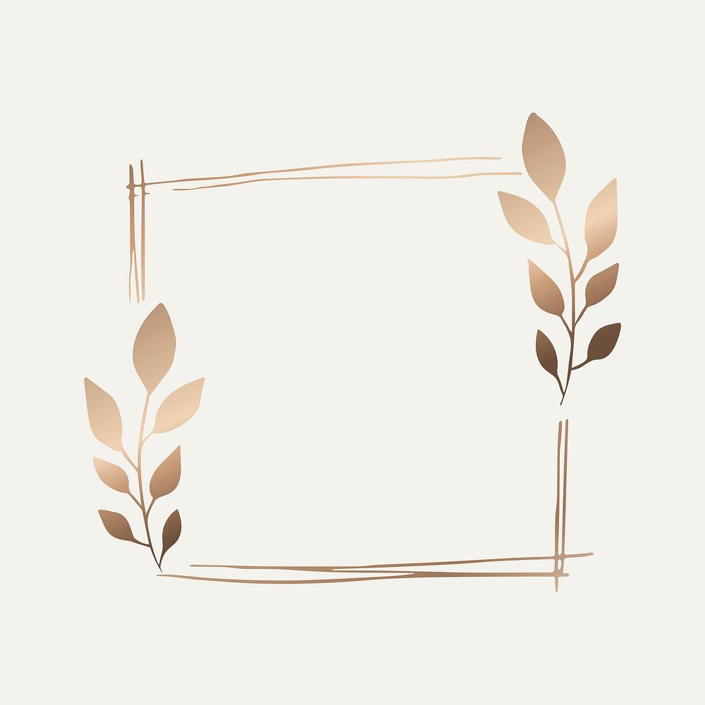 Gold square frame sticker, gradient botanical illustration vector