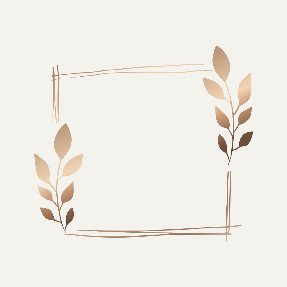 Gold square frame sticker, gradient botanical illustration psd
