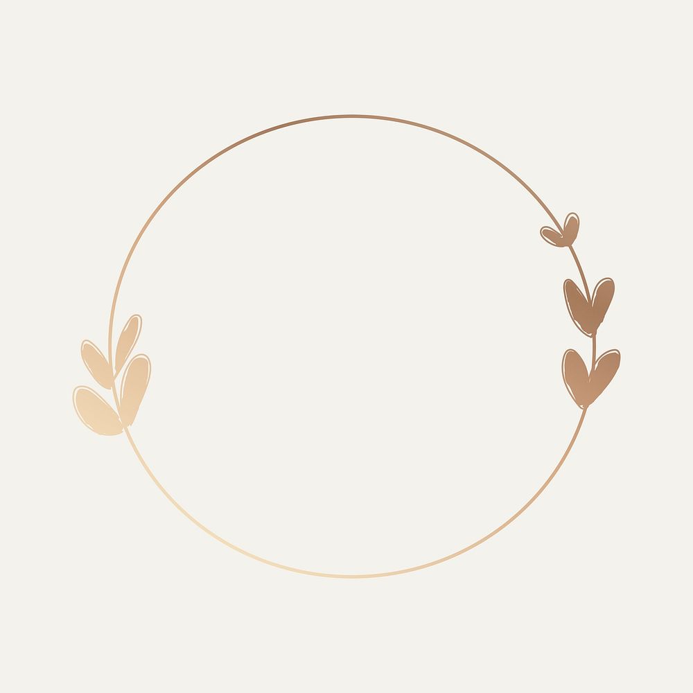 Leafy circle frame clipart, gold aesthetic design