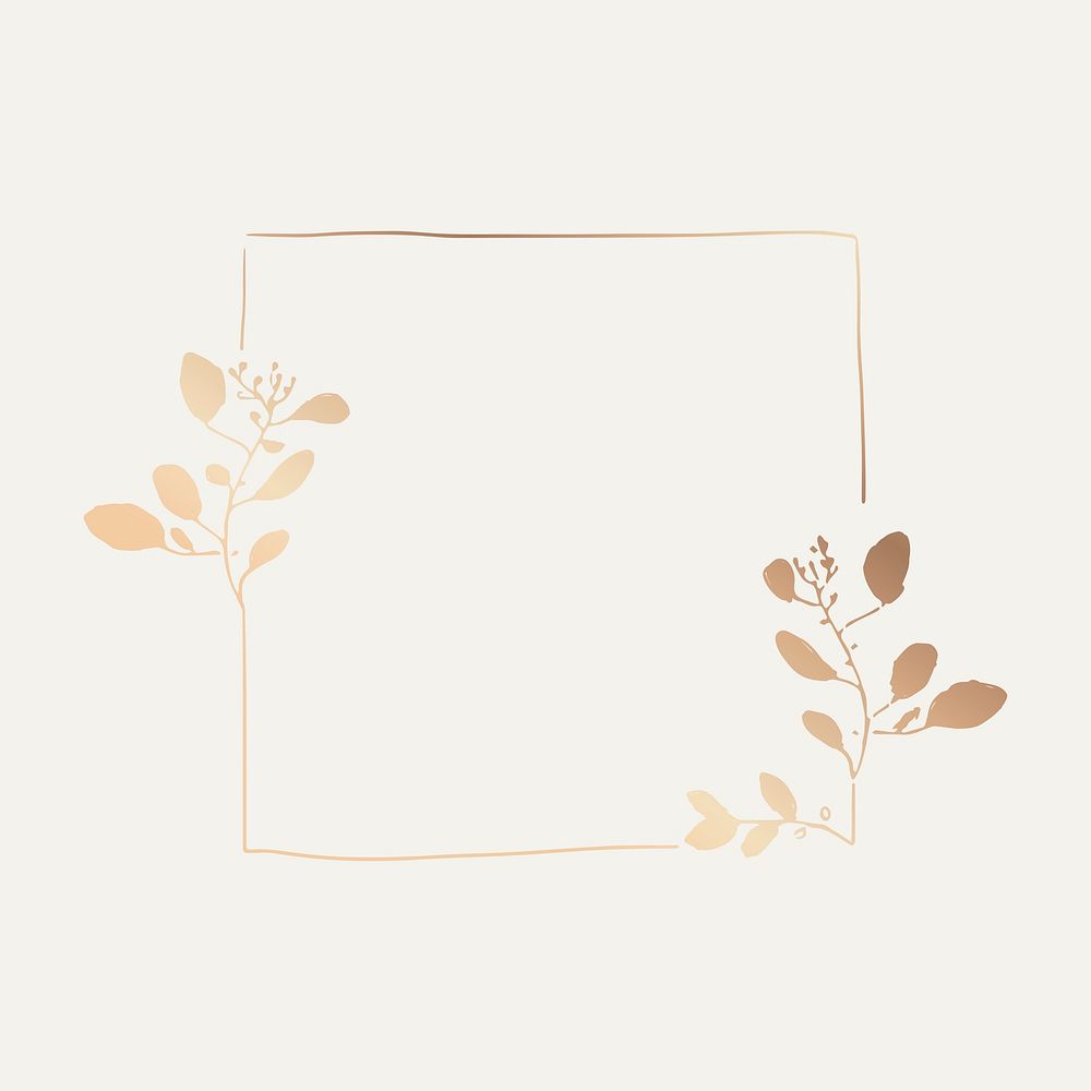 Gold square frame sticker, gradient leaf illustration vector