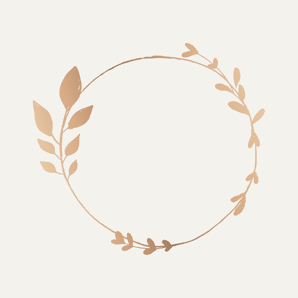 Floral circle frame clipart, gold aesthetic design psd 
