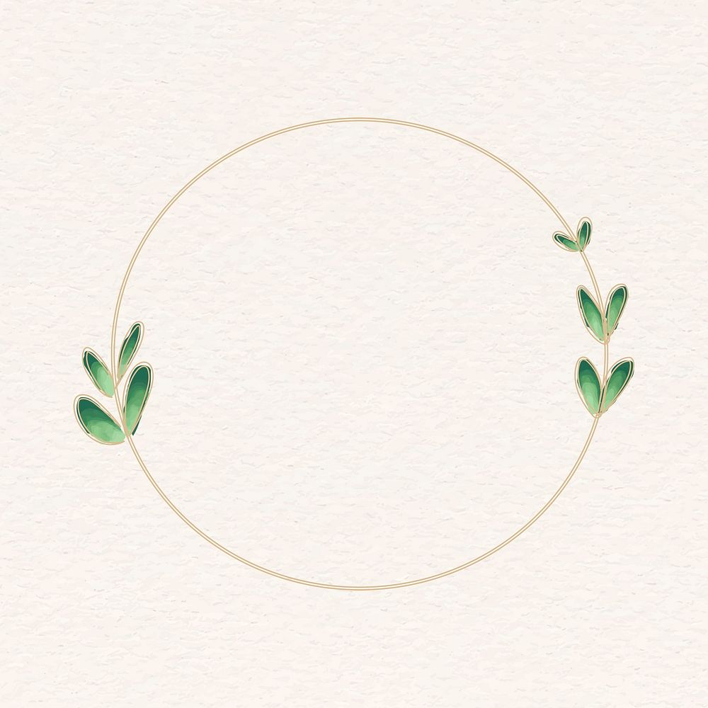 Leafy circle frame clipart, gold and green aesthetic design vector