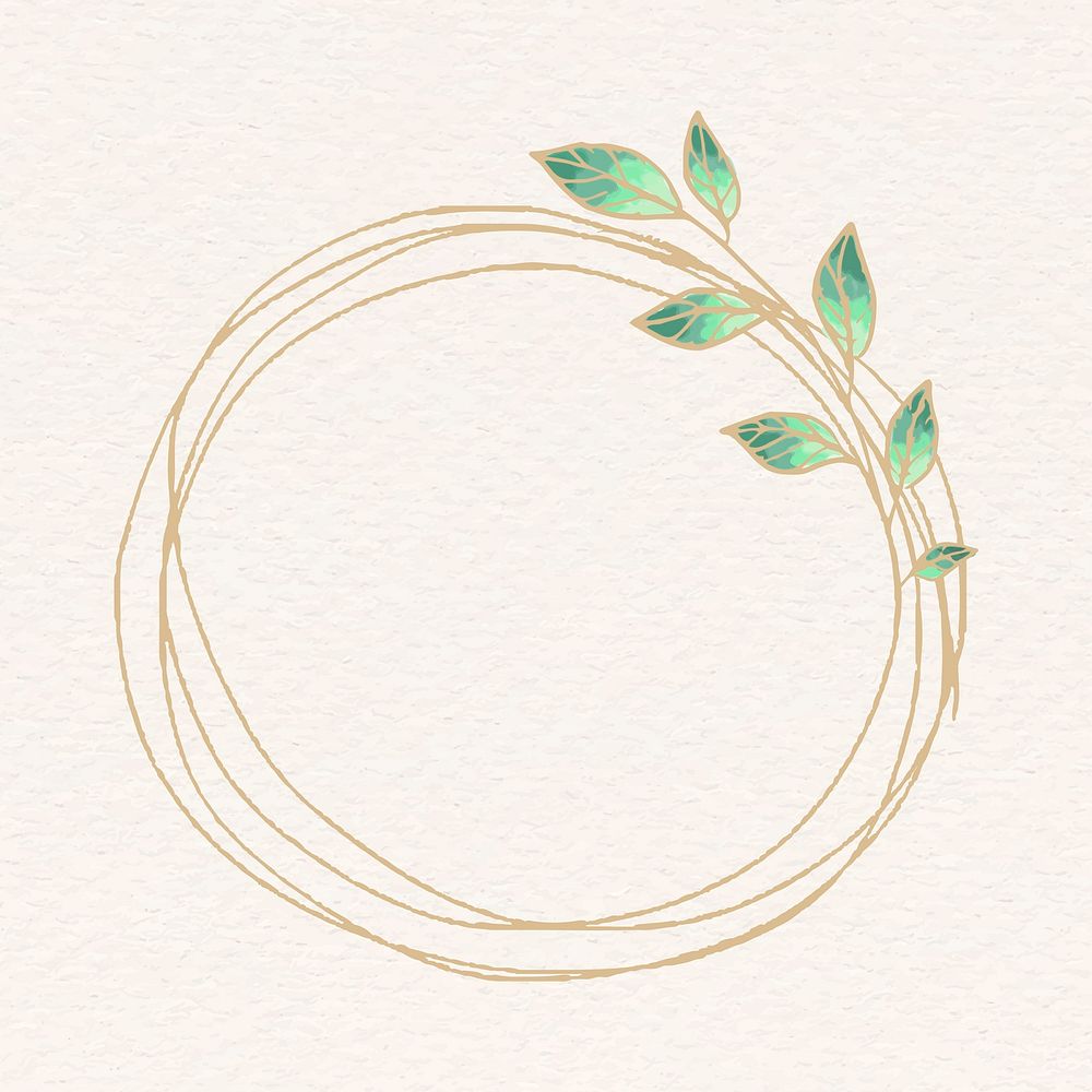 Gold circle frame clipart, green gradient botanical illustration