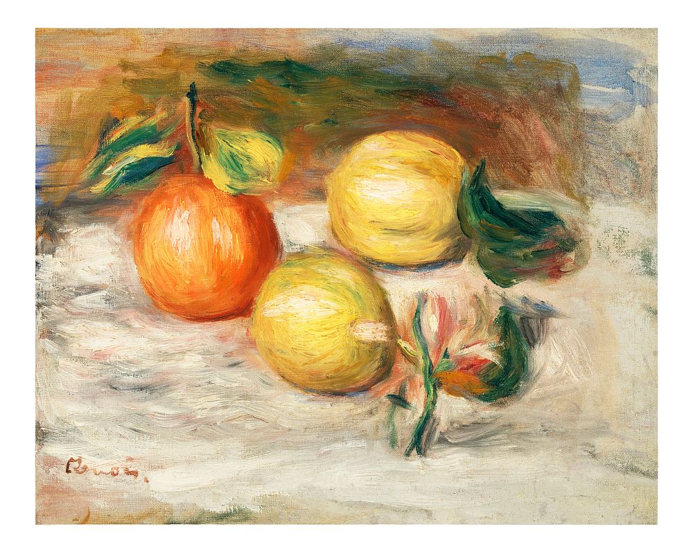 Renoir still life poster. Lemons and Orange still life painting (1913) by Pierre-Auguste Renoir. Original from Barnes…