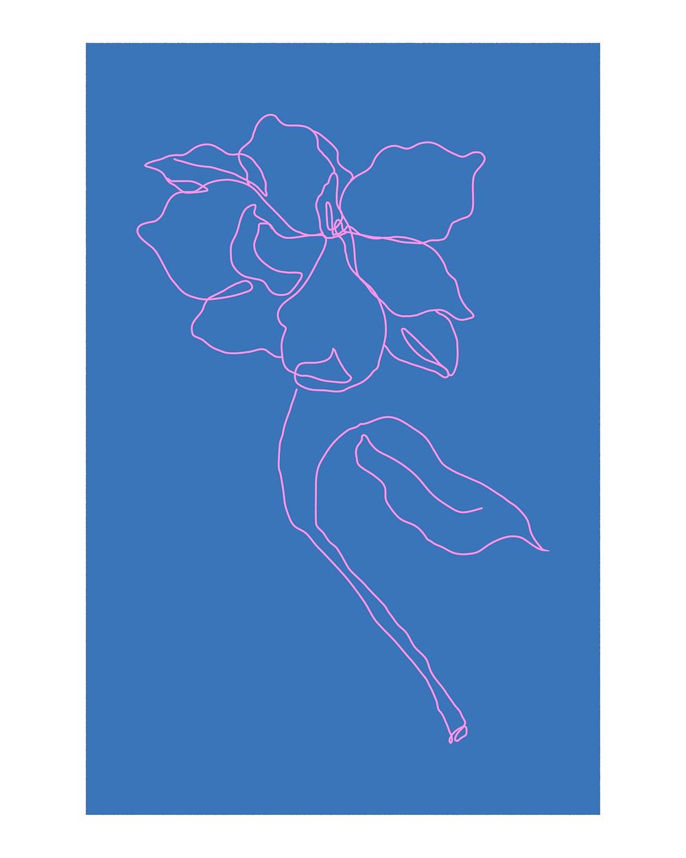 Flower line art poster, aesthetic blue design