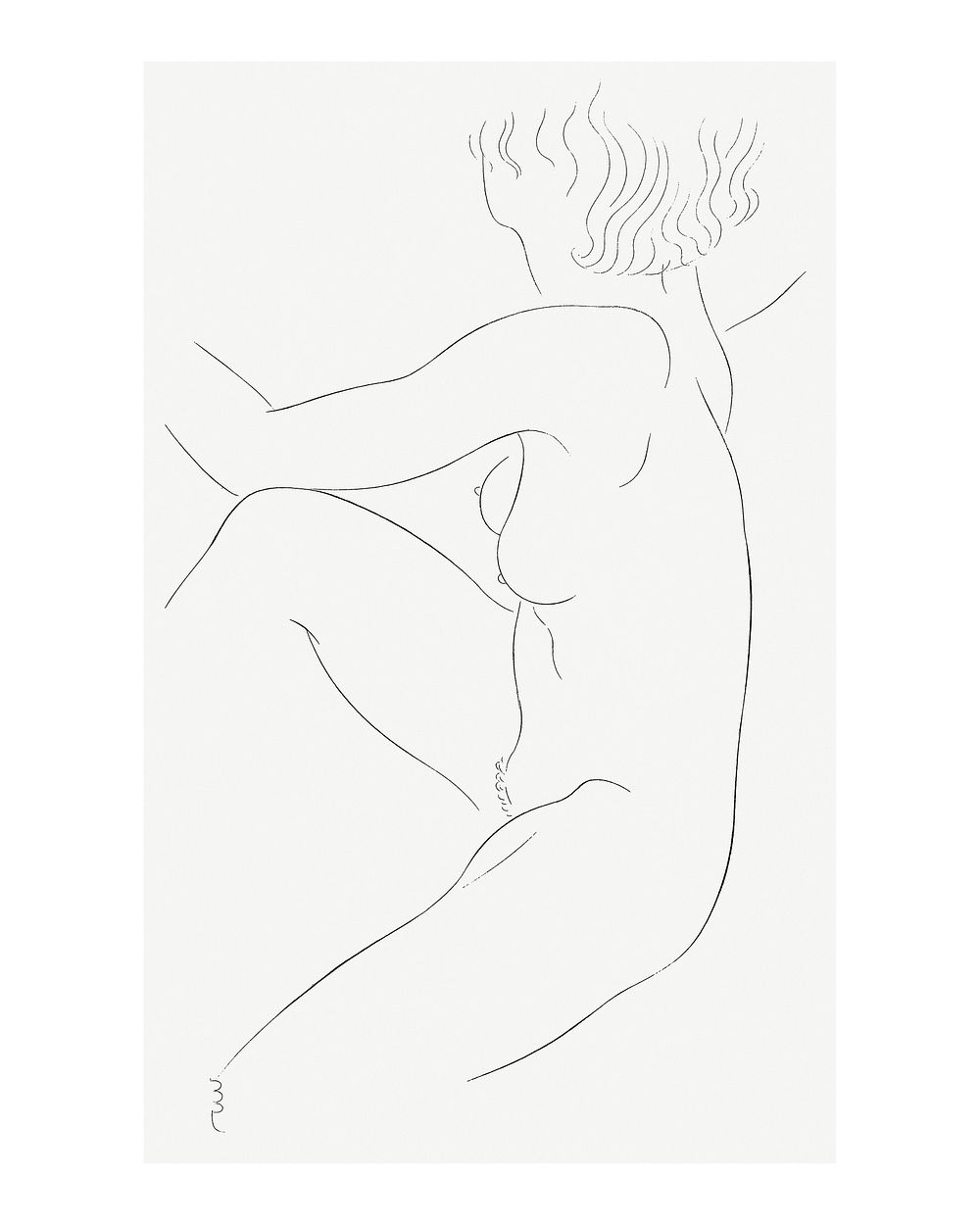 Naked woman line art poster, remixed from the artwork of Eric Gill