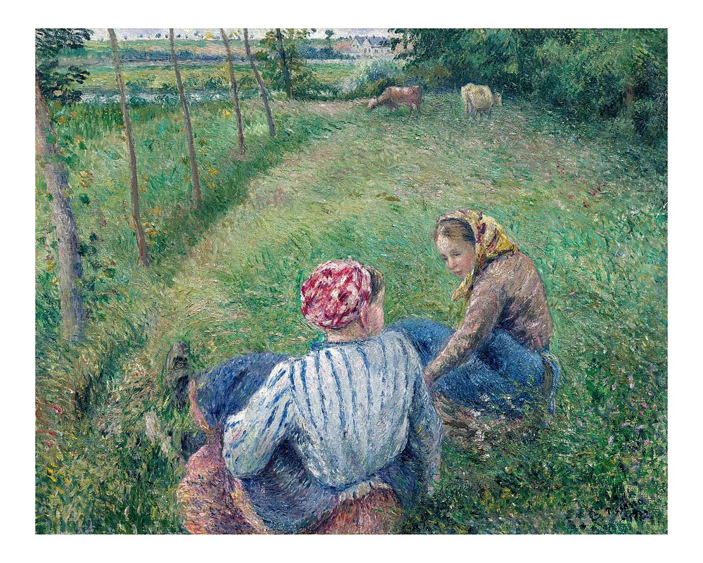 Pissarro art print, famous painting, Young Peasant Girls in the Field