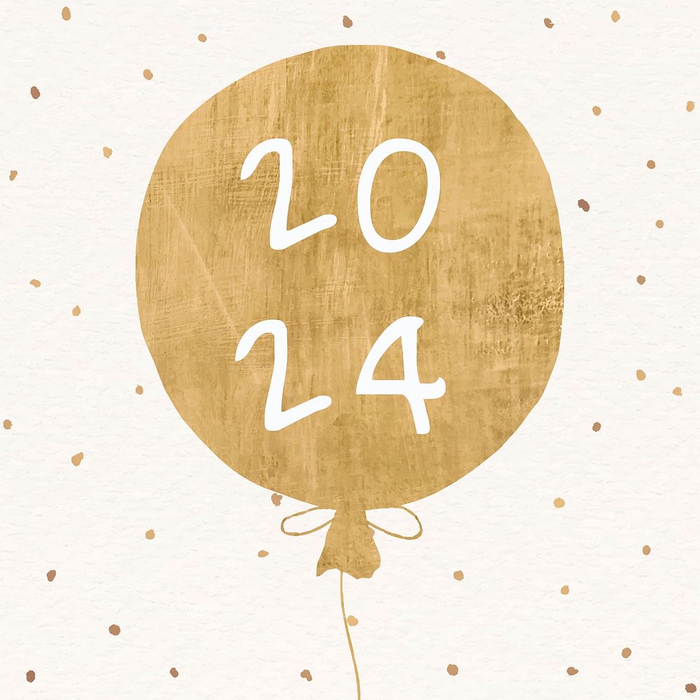2024 gold balloon happy new year aesthetic season's greetings text on white background