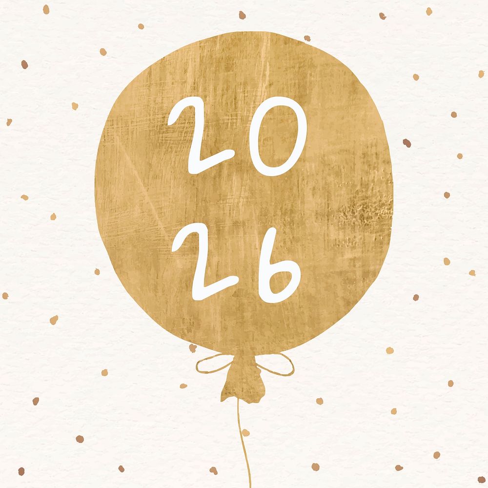 2026 gold balloon happy new year aesthetic season's greetings text on black background vector