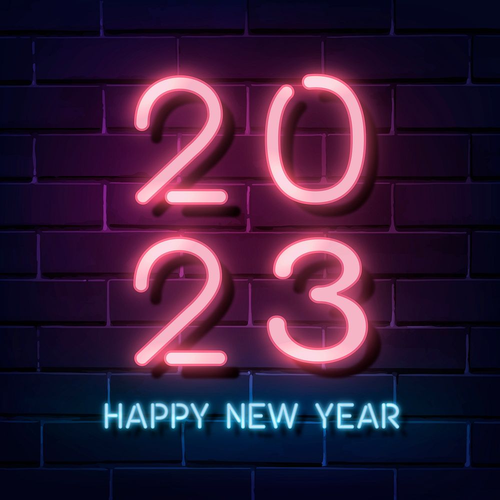 2023 pink neon happy new year aesthetic season's greetings text on dark background