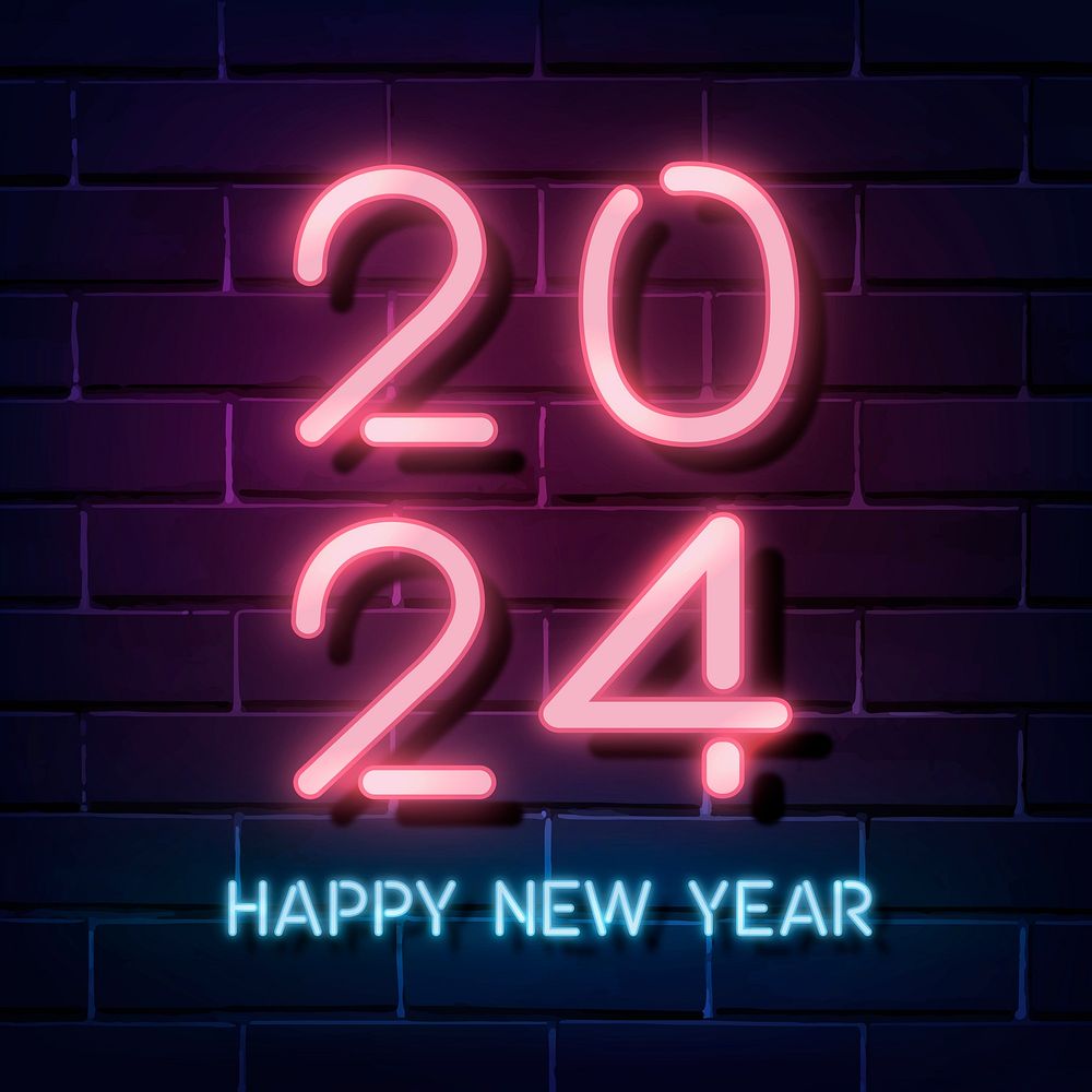 2024 pink neon happy new year aesthetic season's greetings text on dark background