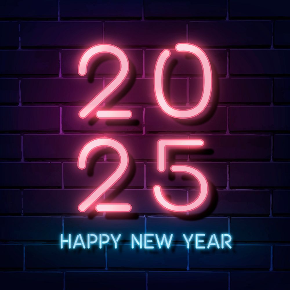 2025 pink neon happy new year aesthetic season's greetings text on dark background