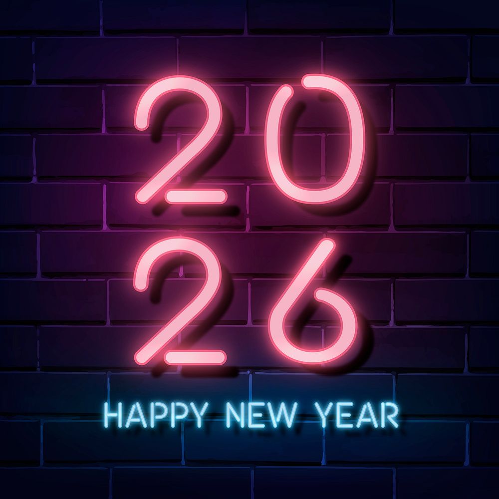 2026 pink neon happy new year aesthetic season's greetings text on dark background